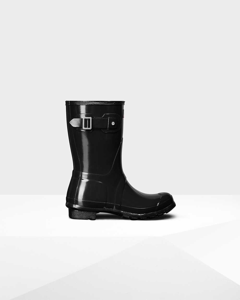 Hunter Original Short Gloss Mid-Calf Women's Rain Boots NZ-90825R Black